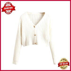 Long Sleeve Button Front V-Neck Cardigan Sweater, X-Small, Soft Knit